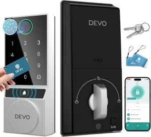 Devo G2 Smart Lock,Finger Print Digtal Smart Locks, Front Door Keyless Entry Door Lock, Bluetooth Smart Deadbolt, App Remote Control,Electronic Touchscreen Keypad Deadbolt, Auto Lock(Sliver)