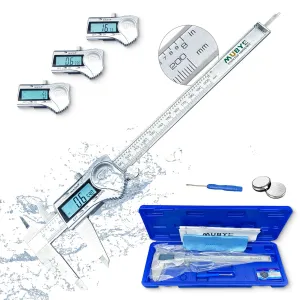 Digital Caliper Micrometer Measuring Tool - 8 Inch /200mm Stainless Steel Electronic Vernier Calipers, IP54 Waterproof Protection Accuracy Gauge Switch from Inch Metric Fraction with LCD Screen