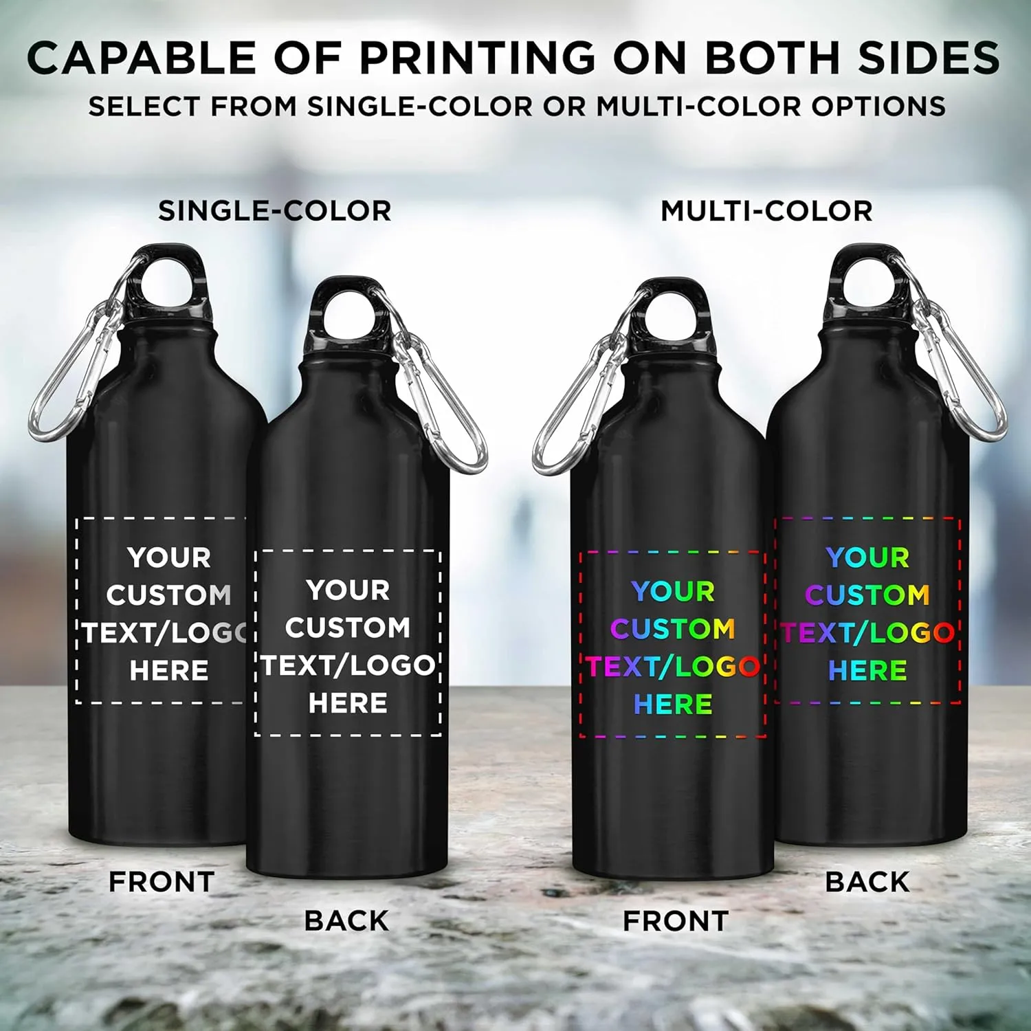 DISCOUNT PROMOS Custom Aluminum Water Bottles 20 oz. Set of 50, Personalized Bulk Pack - Perfect for Gym, Hiking, Any Indoor/Outdoor Activities - Black