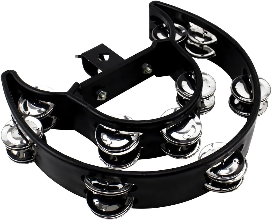 Drum Set Tambourine with Mounting Eye Bolt,Hi Hat tambourine(Black,Red) (10 double rows of jingles, Black)