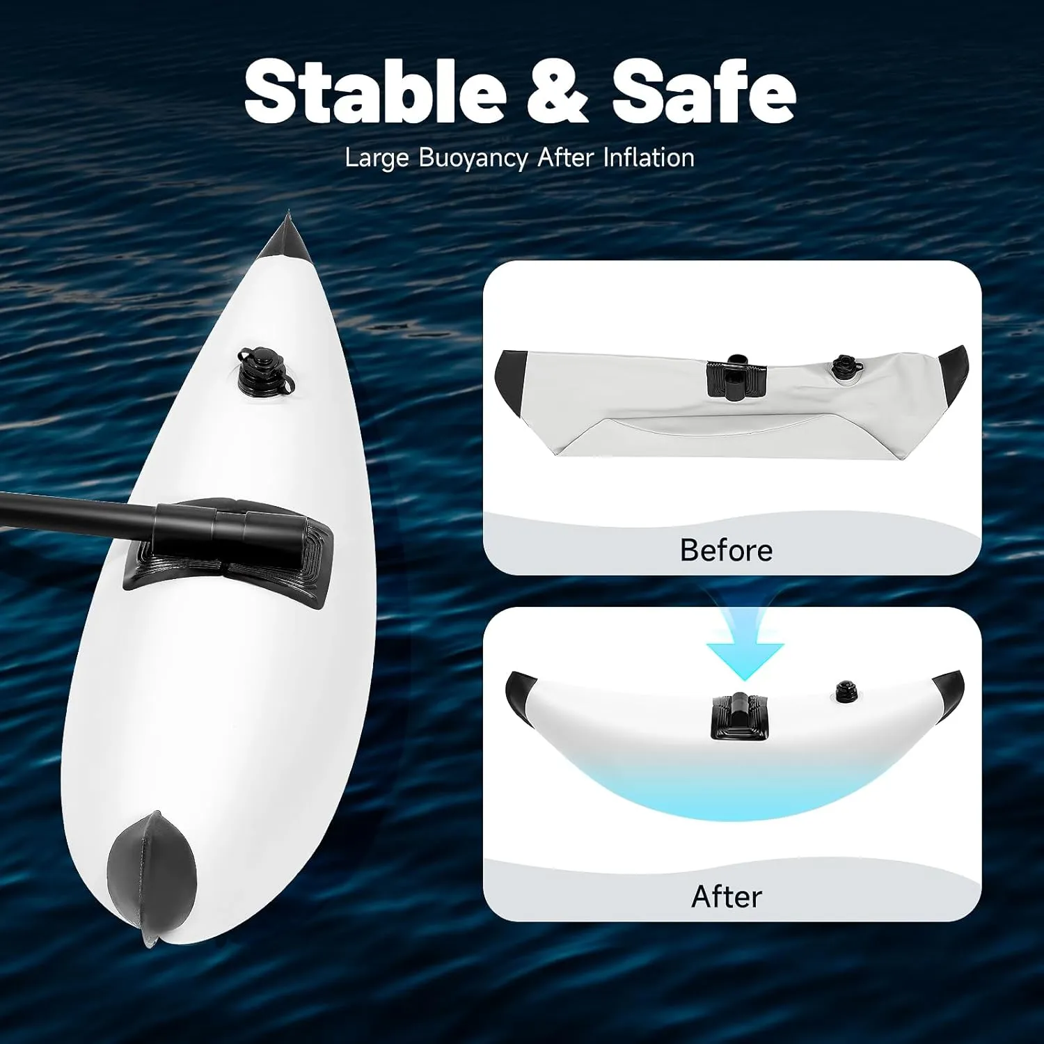DYRABREST 2pcs Kayak Stabilizer, Kayak Stabilization Outrigger Kayak PVC Inflatable Outrigger Float with Sidekick Arms Rod Boat Fishing Standing Float Stabilizer System Set