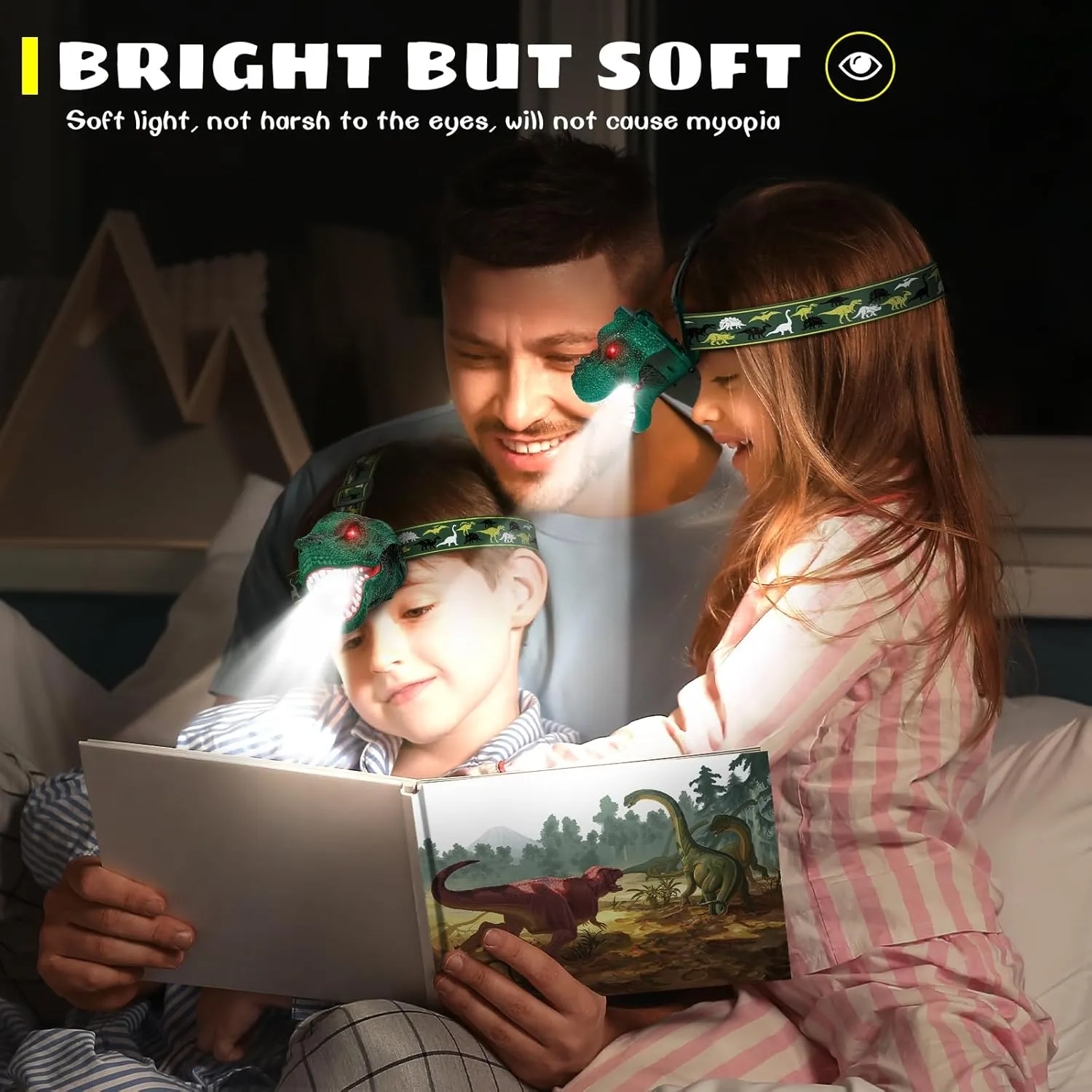 Dysaim Kids Headlamp,Rechargeable T-Rex Dinosaur Headlamp for Kids and LED Head Lamp Camping Gear Flashlight,Hiking Accessories Headlight Toys,Four Light Modes Suitable for Reading/Party Gift