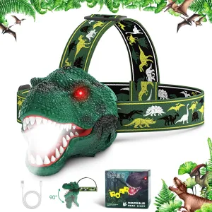 Dysaim Kids Headlamp,Rechargeable T-Rex Dinosaur Headlamp for Kids and LED Head Lamp Camping Gear Flashlight,Hiking Accessories Headlight Toys,Four Light Modes Suitable for Reading/Party Gift