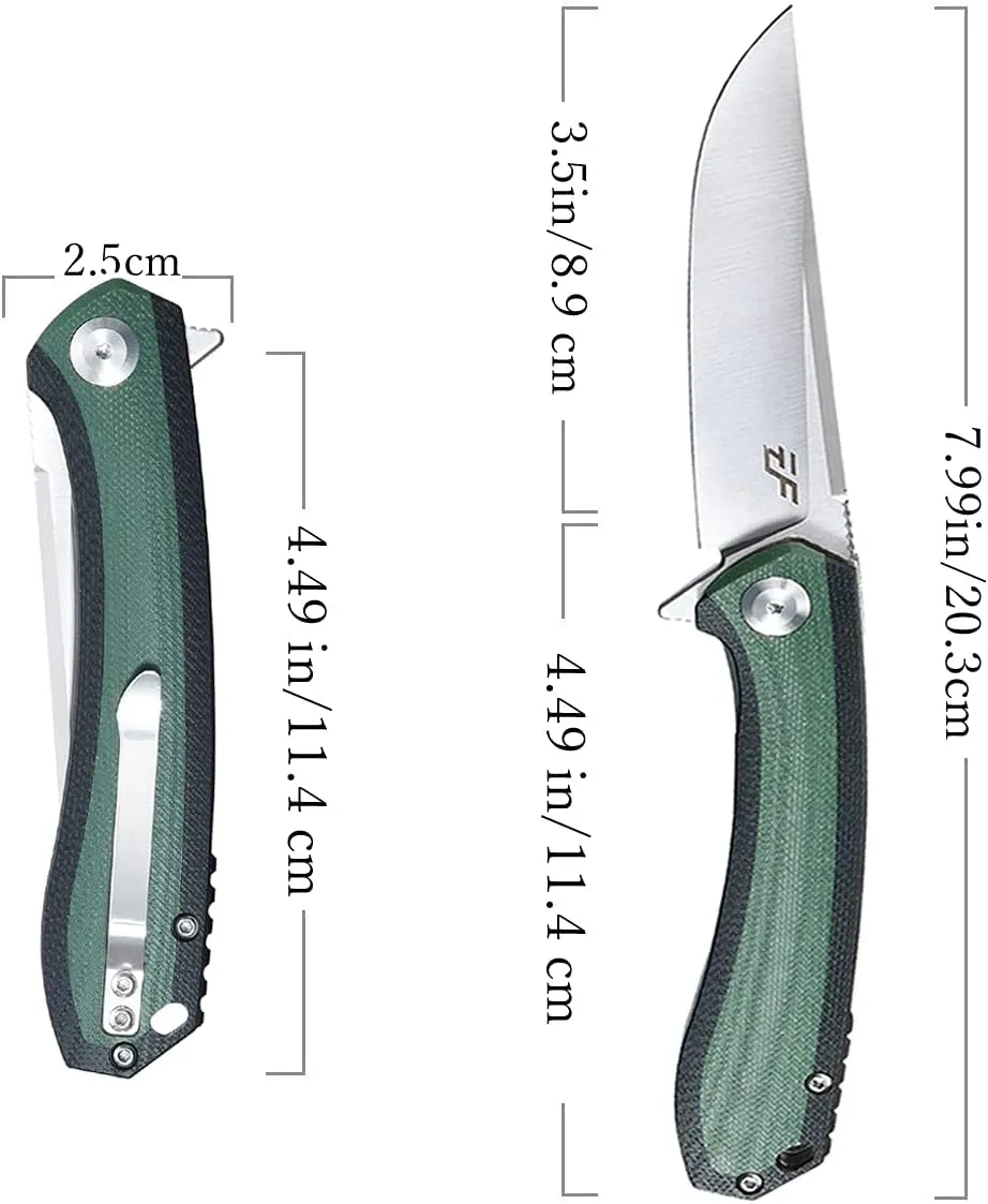 Eafengrow EF947 EDC D2 Folding Knife, G10 Handle Ball Bearing Folder with Locking Liner EDC Flipper Knife with Pocket Camping Tactical Hiking Survival Outdoor tool(GREEN)