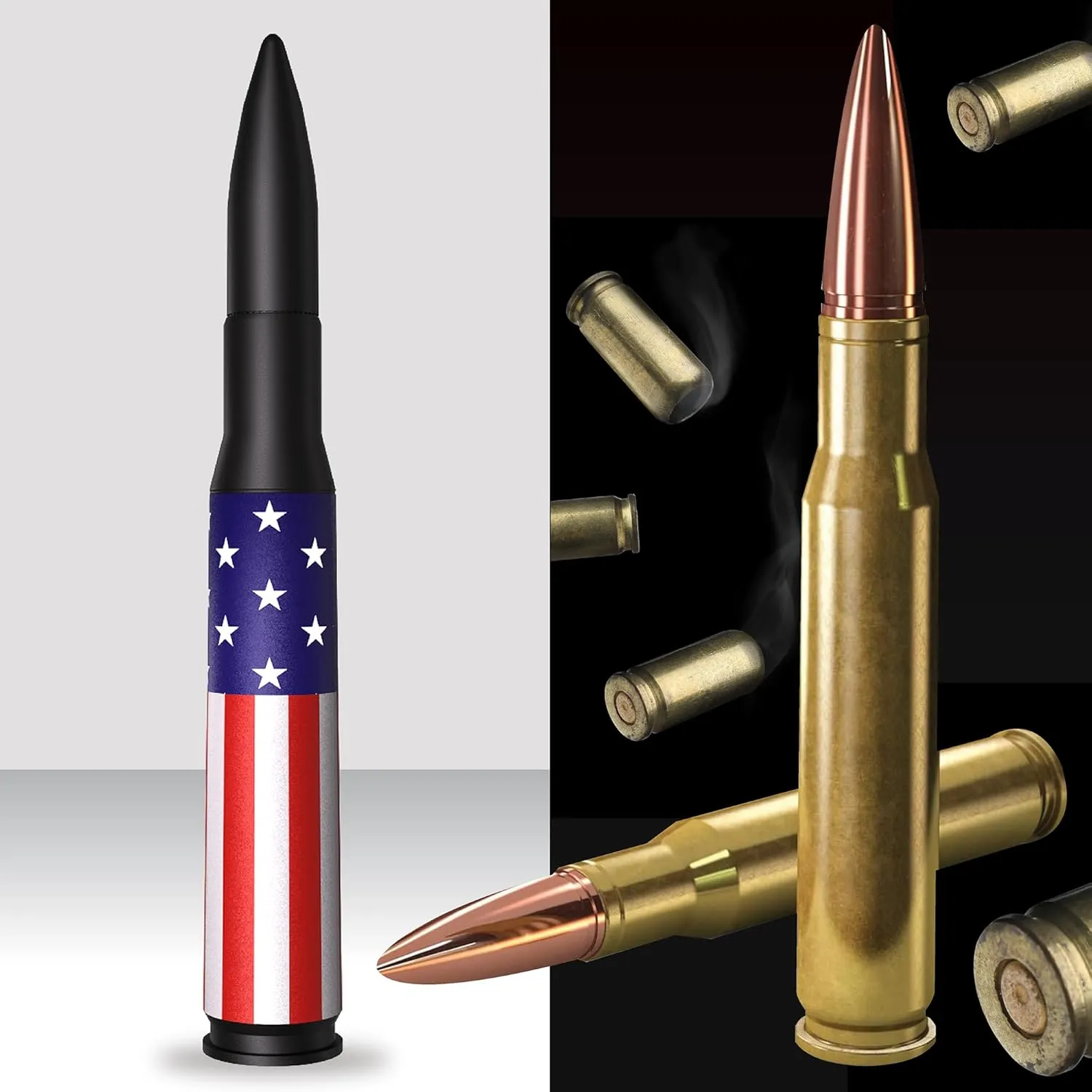EcoAuto Badass 50 Cal Bullet Antenna Replacement Fits All Chevy & GMC Truck Model Years - Car Antenna Replacement - Military Grade Aluminum - Anti Chip & Anti Theft Design (American Flag)