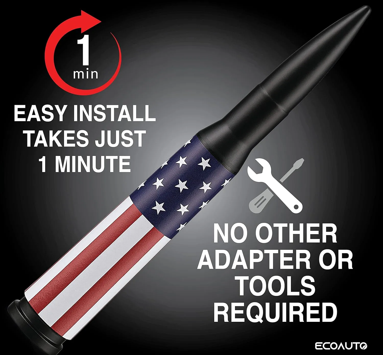 EcoAuto Badass 50 Cal Bullet Antenna Replacement Fits All Chevy & GMC Truck Model Years - Car Antenna Replacement - Military Grade Aluminum - Anti Chip & Anti Theft Design (American Flag)
