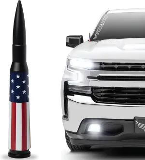 EcoAuto Badass 50 Cal Bullet Antenna Replacement Fits All Chevy & GMC Truck Model Years - Car Antenna Replacement - Military Grade Aluminum - Anti Chip & Anti Theft Design (American Flag)