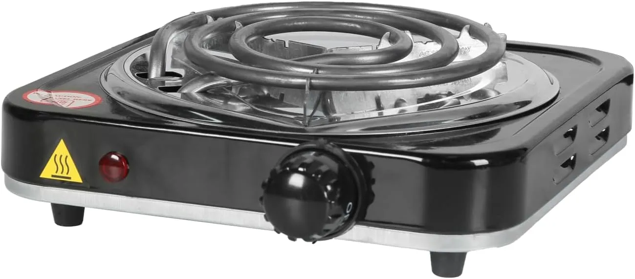 Electric Countertop Single Burner, 1000W Portable Electric Stove for Cooking with 5 Levels Adjustable Temperature & Knob Control Compact Stove for Home Dorm Office