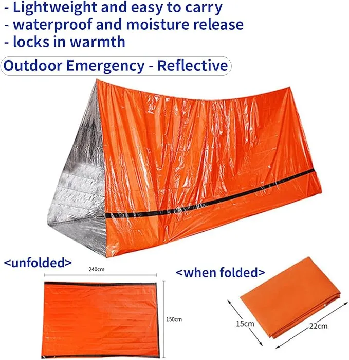 Emergency Thermal Tent - Reflective Mylar, Fits 2 Adults, Waterproof Tube Tent for Survival, Camping, and Outdoor Activities Thermal Sleeping Bag