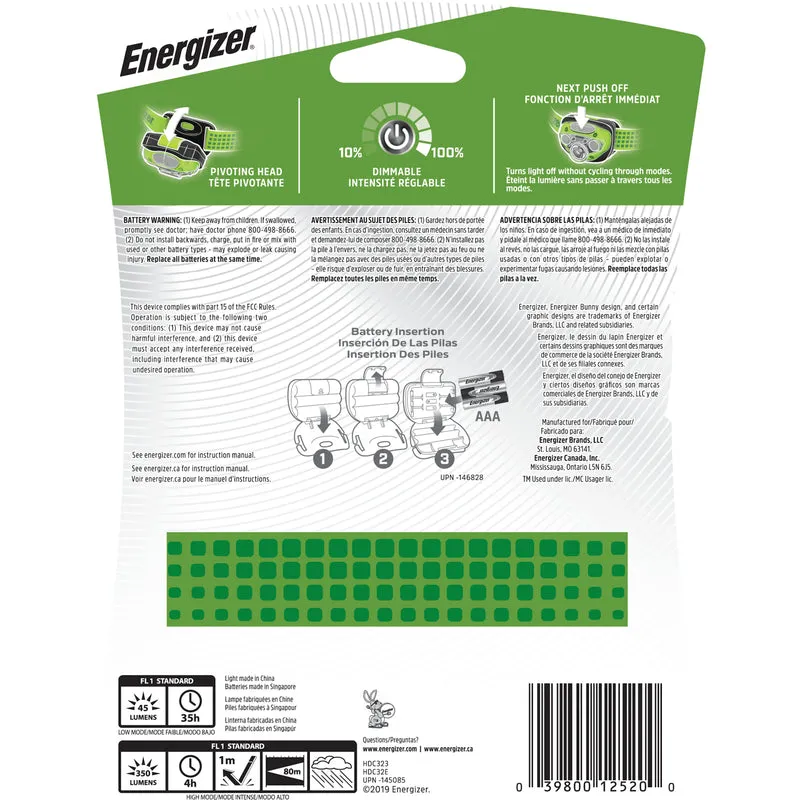 Energizer Vision HD   250 lm Green LED Headlight AAA Battery