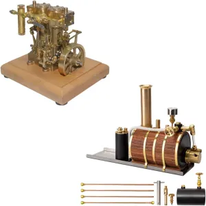 Engine Model Kit That Works with Boiler and Speed Reducer, Mini Retro Vertical Double-Cylinder Reciprocating Double-Acting Steam Engine Model, Science Experiment for Adult