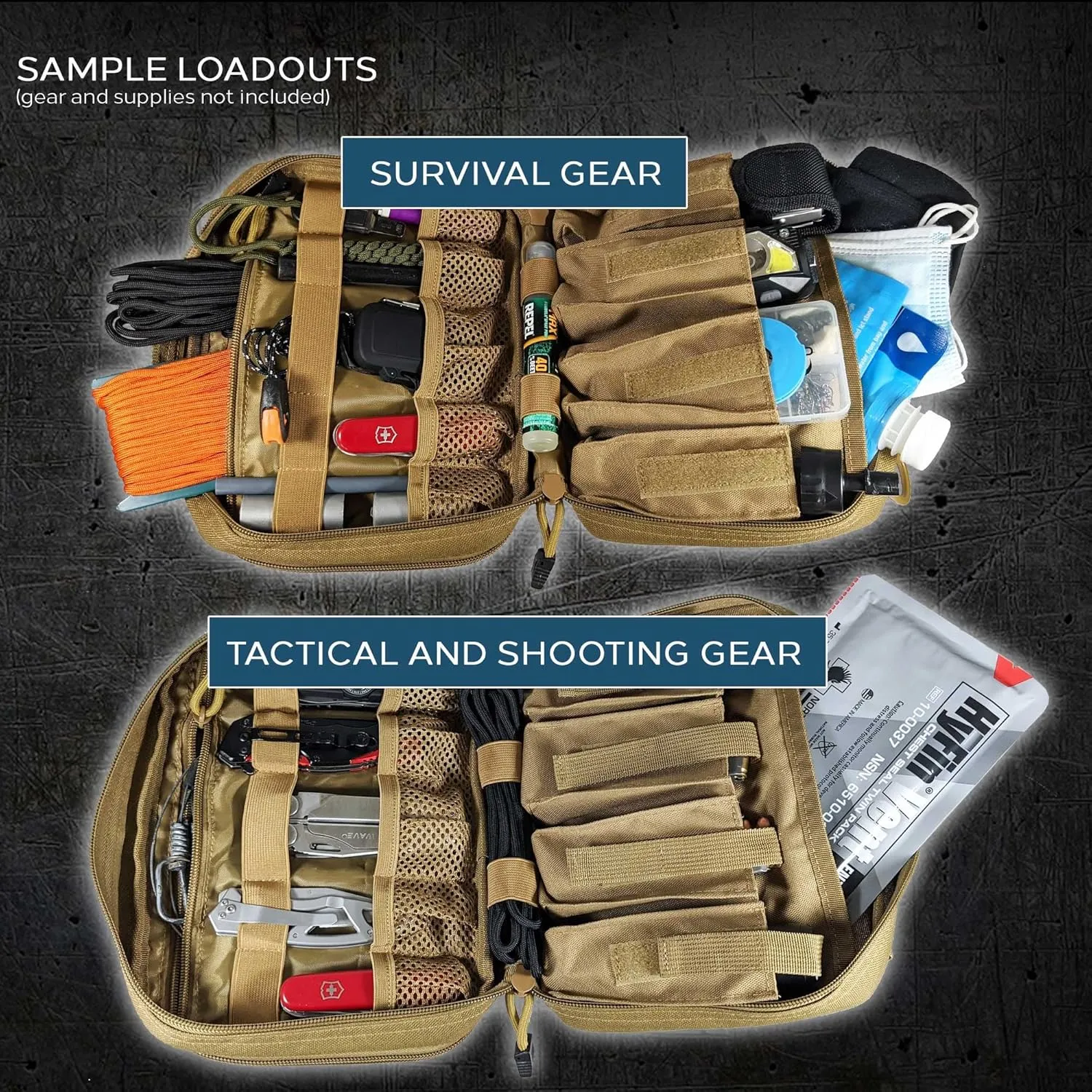 EPG Tactical EDC Organizer, Molle Utility Pouch - First Aid, Modular Survival Bag, Large Tan