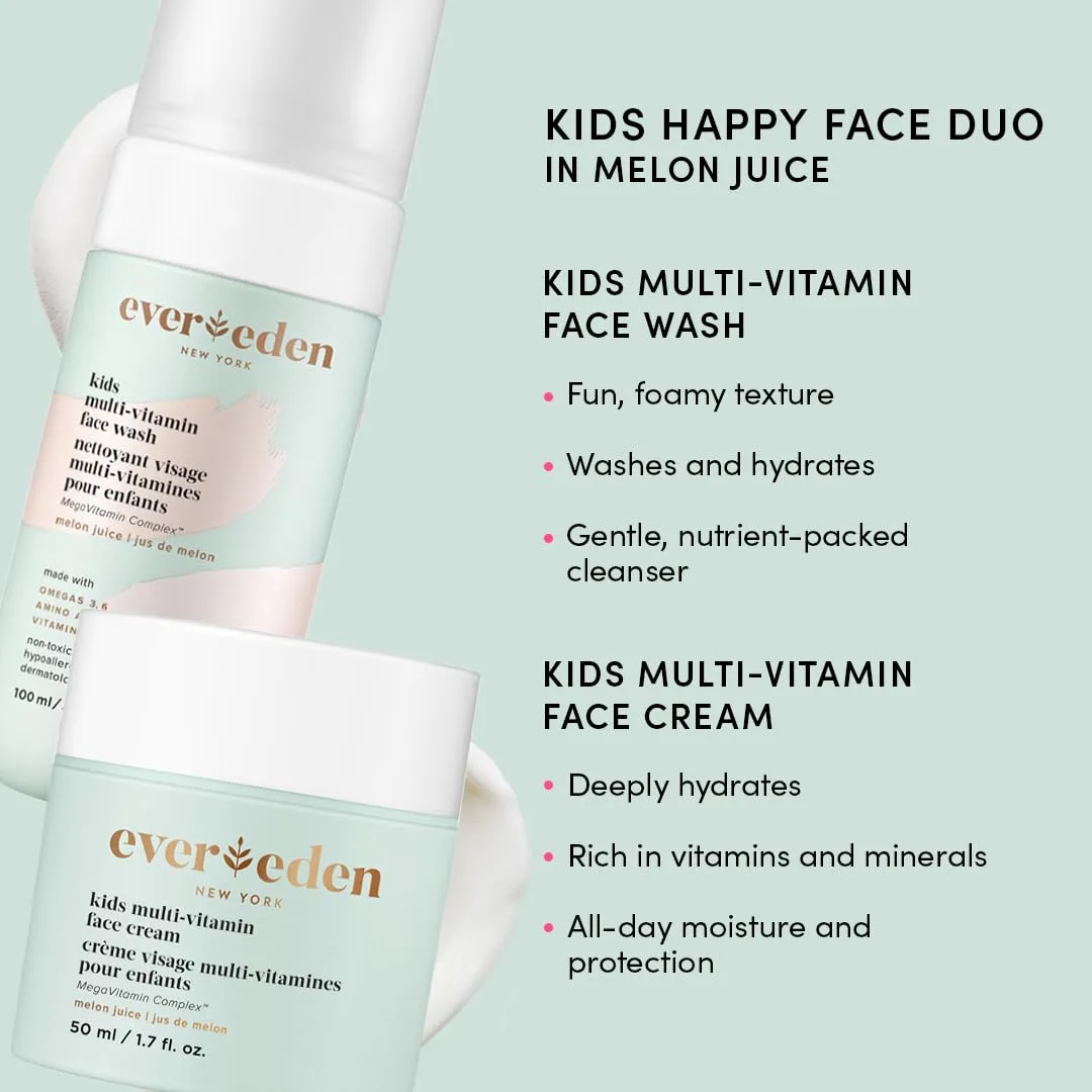 Evereden Happy Kids Skin & Lips Routine - Multi-Vitamin Face Wash & Face Cream Melon & Tinted Lip Oil Ruby Red Set - Clean & Vegan Skin Care for Kids 3  - Moisturizing, Nourishing, & Protective