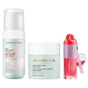Evereden Happy Kids Skin & Lips Routine - Multi-Vitamin Face Wash & Face Cream Melon & Tinted Lip Oil Ruby Red Set - Clean & Vegan Skin Care for Kids 3  - Moisturizing, Nourishing, & Protective