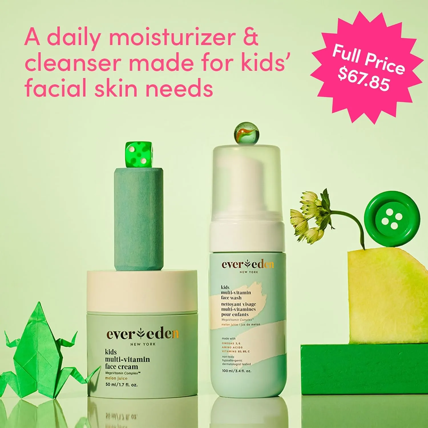Evereden Happy Kids Skin & Lips Routine - Multi-Vitamin Face Wash & Face Cream Melon & Tinted Lip Oil Ruby Red Set - Clean & Vegan Skin Care for Kids 3  - Moisturizing, Nourishing, & Protective