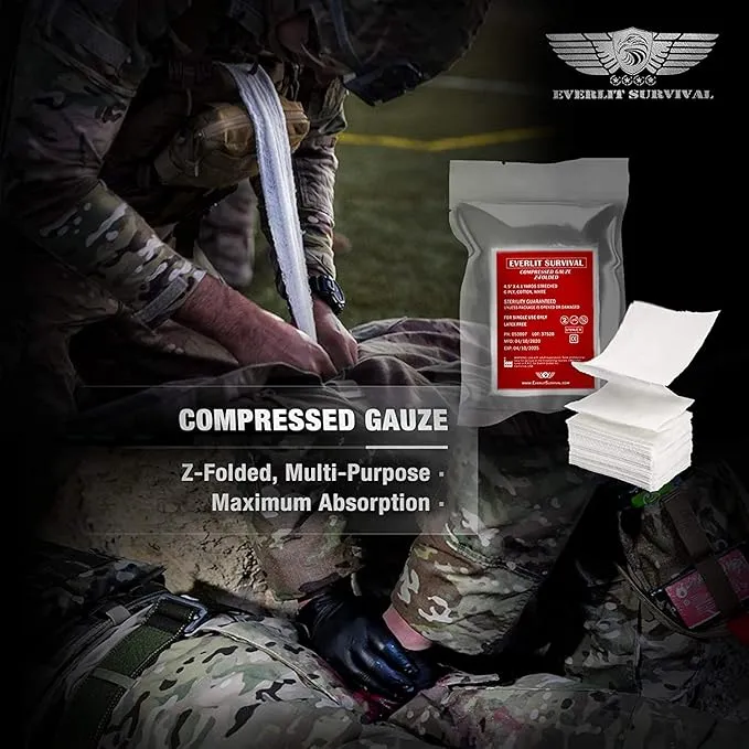 EVERLIT Advanced Emergency Trauma Kit, CAT GEN-7 Tourniquet Mil-Spec Nylon Laser Cut Pouch with 36" Splint, Military Combat Tactical IFAK for First Aid Response Bleeding Control