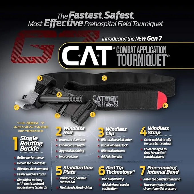 EVERLIT Advanced Emergency Trauma Kit, CAT GEN-7 Tourniquet Mil-Spec Nylon Laser Cut Pouch with 36" Splint, Military Combat Tactical IFAK for First Aid Response Bleeding Control