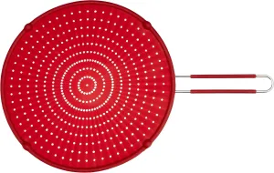 ExcelSteel 13" Silicone Splatter Screen w/Non-Slip Grip, Red