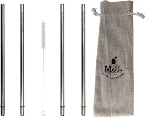 Extra Long Safer Rounded End Stainless Steel Metal Straws for Half Gallon (64oz) Mason Jars (4 Pack   Cleaning Brush   Bag)