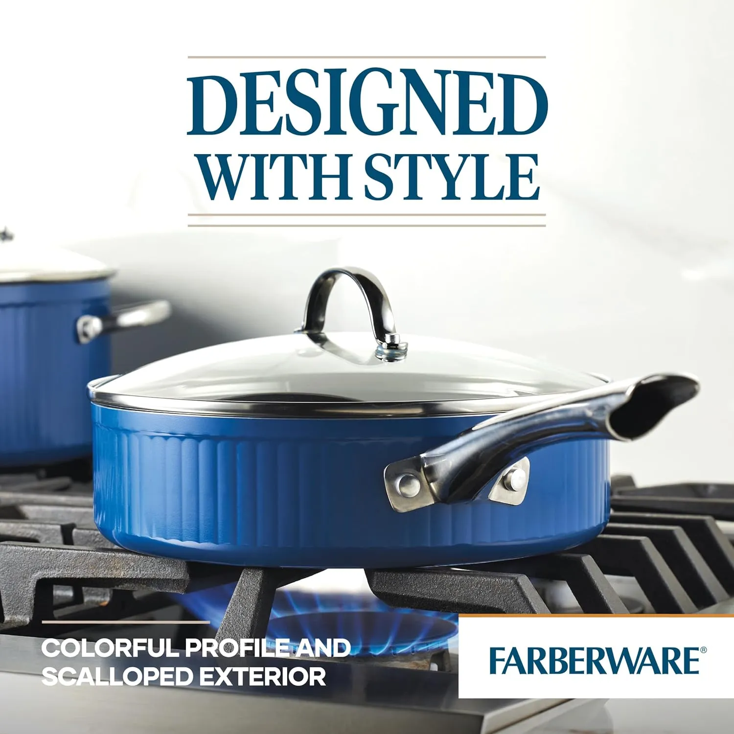 Farberware Style Nonstick Cookware Saute Pan with Lid, Dishwasher Safe, 3 Quart - Blue