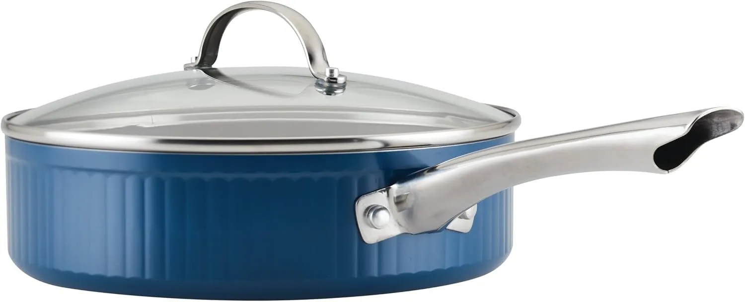 Farberware Style Nonstick Cookware Saute Pan with Lid, Dishwasher Safe, 3 Quart - Blue