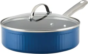 Farberware Style Nonstick Cookware Saute Pan with Lid, Dishwasher Safe, 3 Quart - Blue