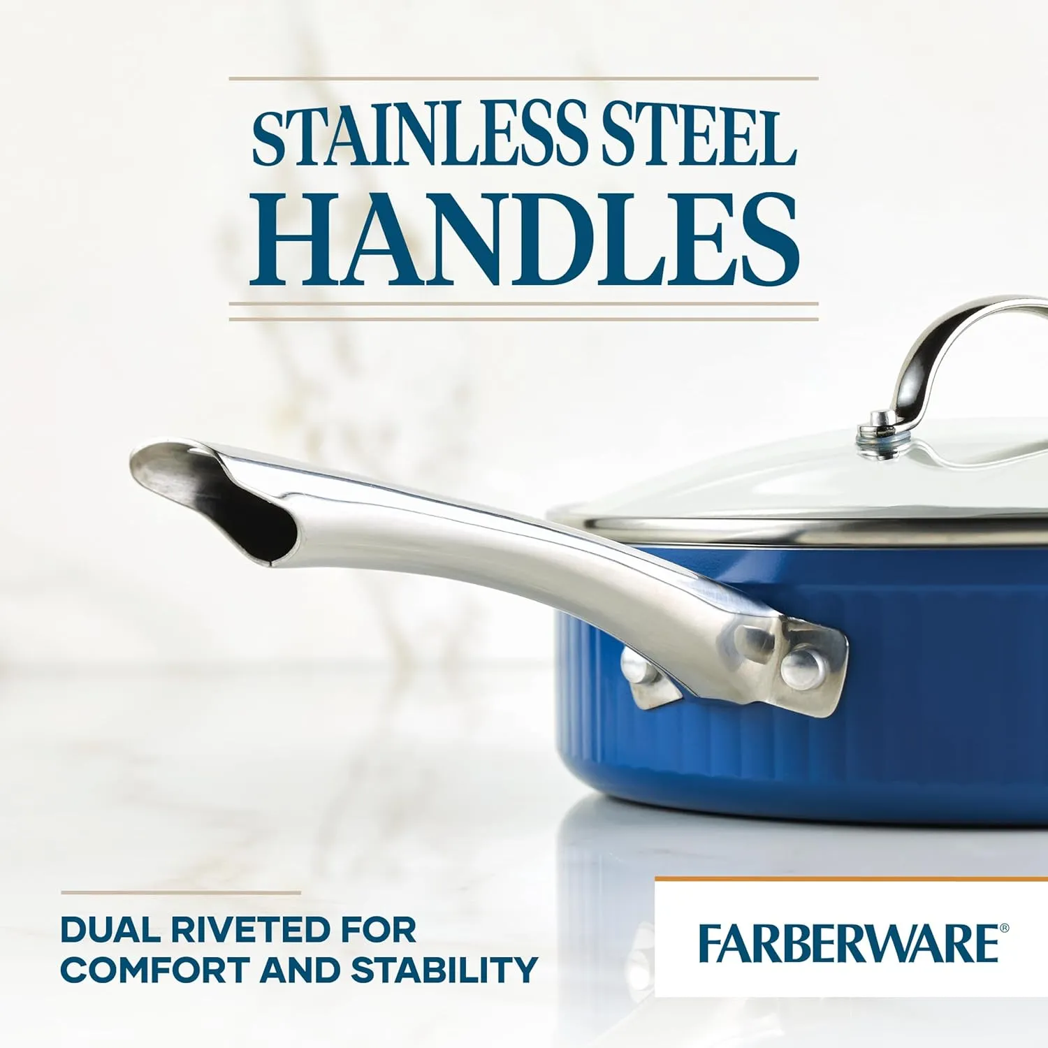 Farberware Style Nonstick Cookware Saute Pan with Lid, Dishwasher Safe, 3 Quart - Blue