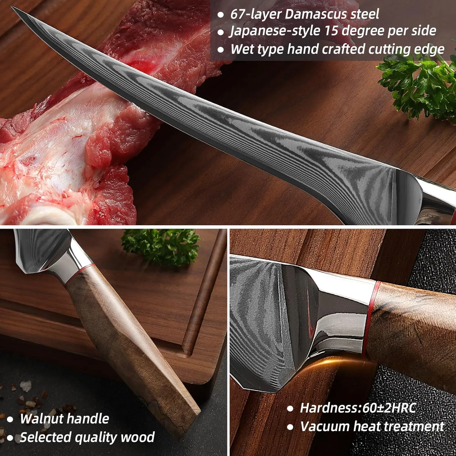 Fillet Knife 7 Inch, Precision Boning Knife for Efficient Meat Cutting and Boning， Boning Knife in high Carbon Steel
