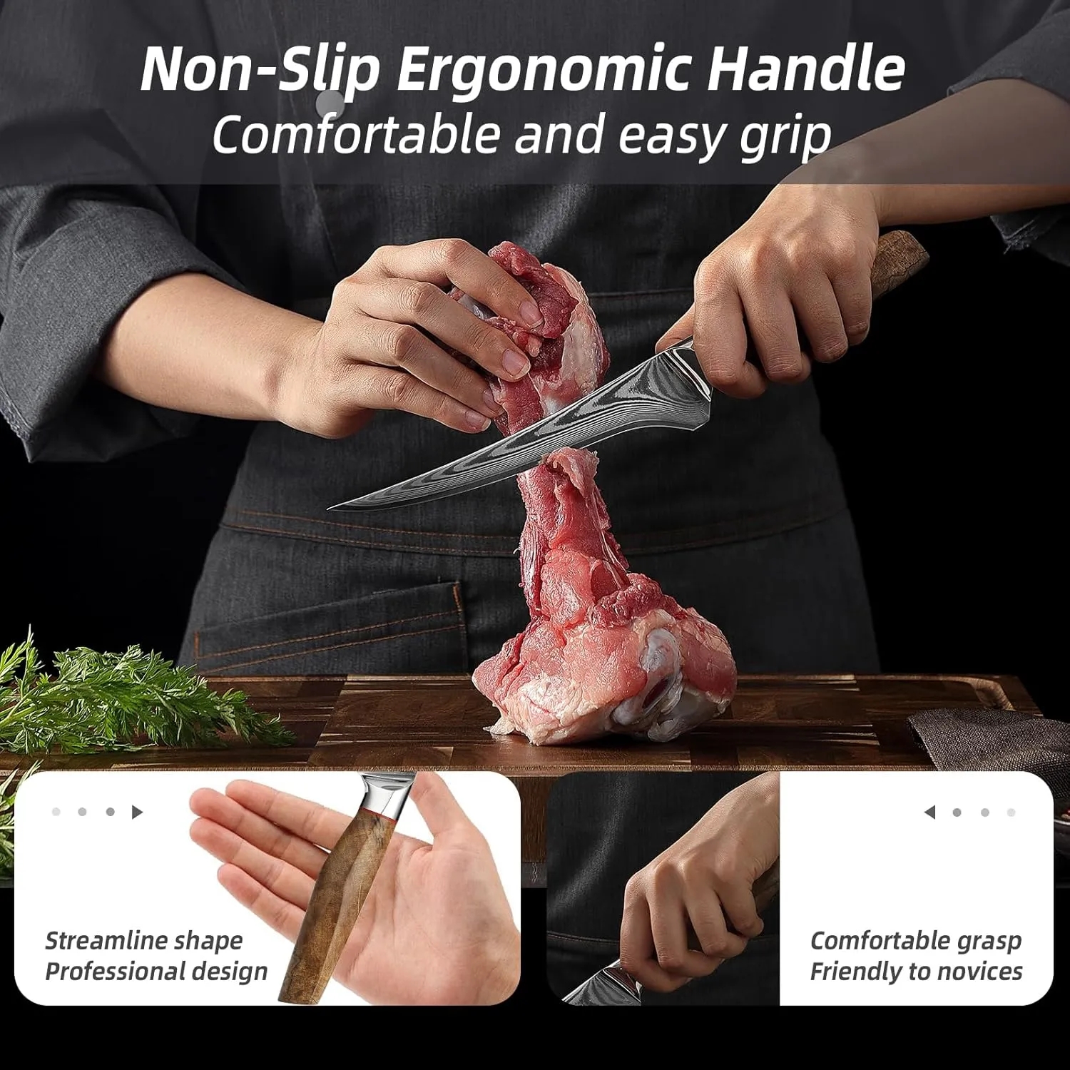 Fillet Knife 7 Inch, Precision Boning Knife for Efficient Meat Cutting and Boning， Boning Knife in high Carbon Steel