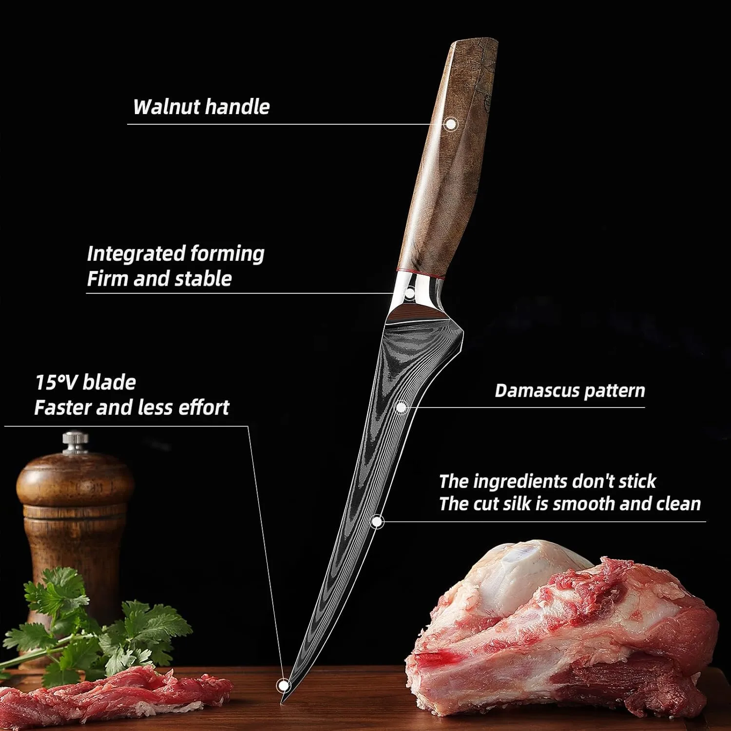 Fillet Knife 7 Inch, Precision Boning Knife for Efficient Meat Cutting and Boning， Boning Knife in high Carbon Steel