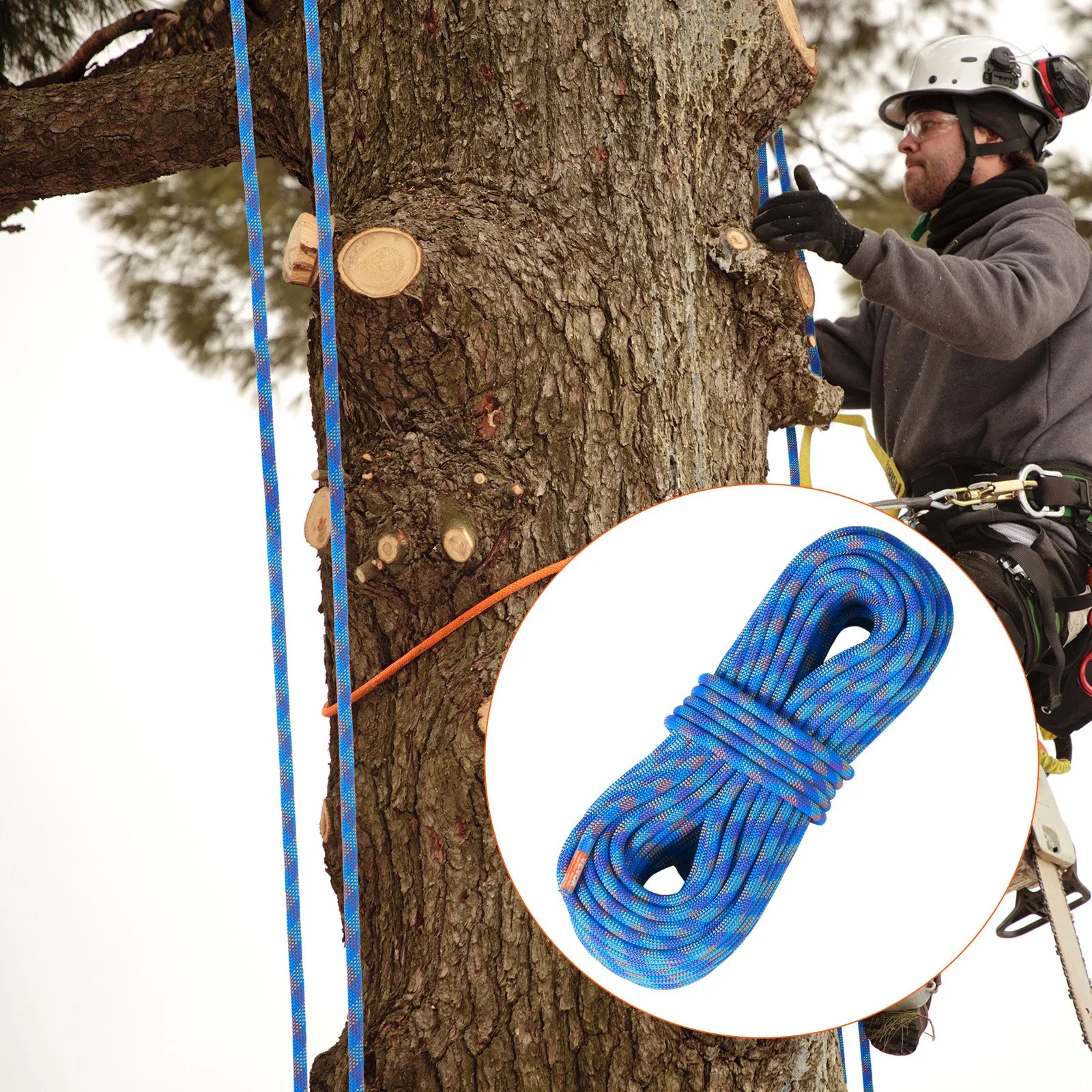(FINAL PRICES ARE LOWER ON OUR SITE!) VEVOR 10.2mm Dynamic Climbing Rope, 40M(131ft) Outdoor Rock Climbing Rope 25KN Breaking Tension, Fiber Rope with Steel Snap Hooks for Escape, Rappelling, Fire Rescue, Blue