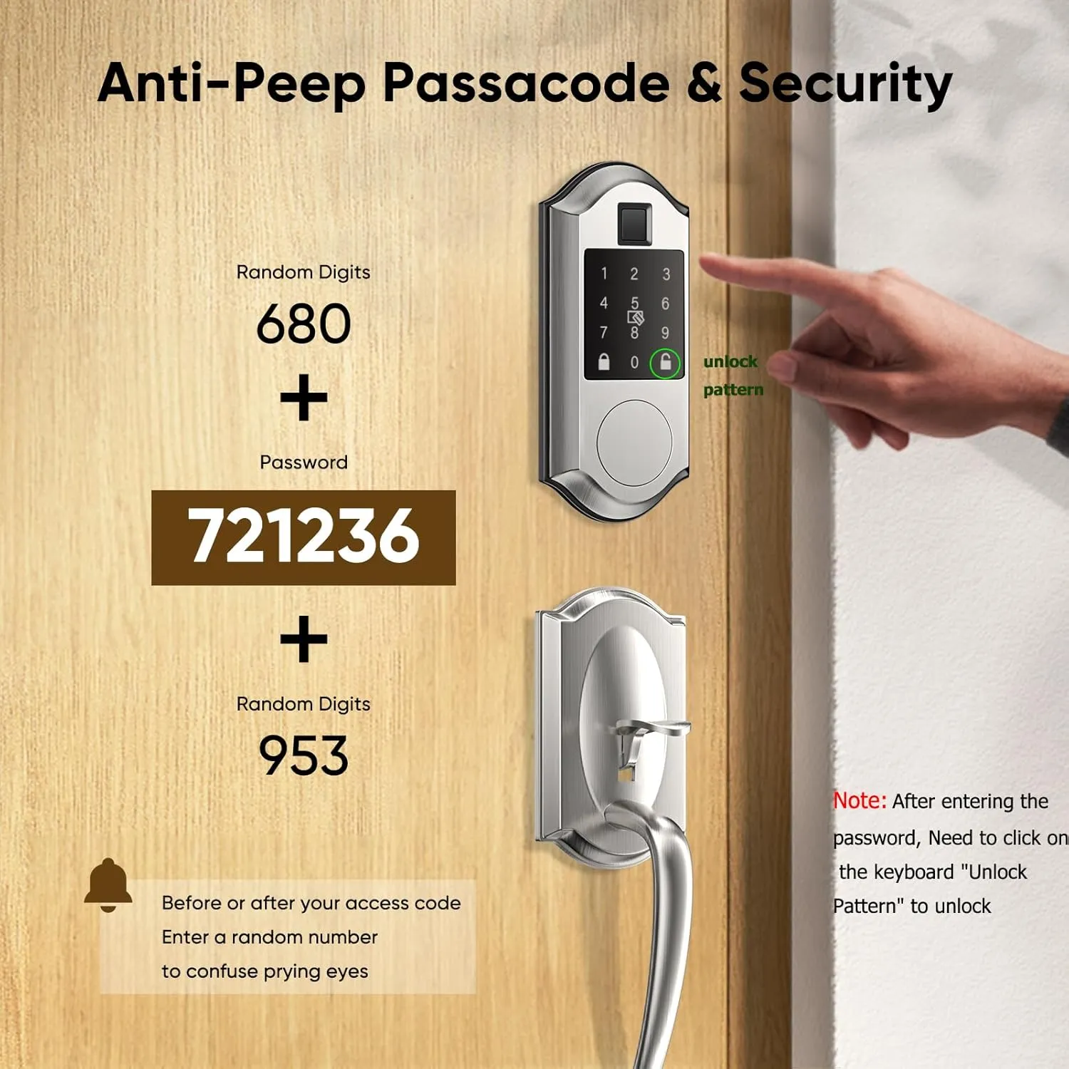 Fingerprint Smart Locks for Front Door with Handle Set - Keyless Entry Door Lock, Touchscreen Keypad Deadbolt, App Control, Auto Locking, Satin Nickel