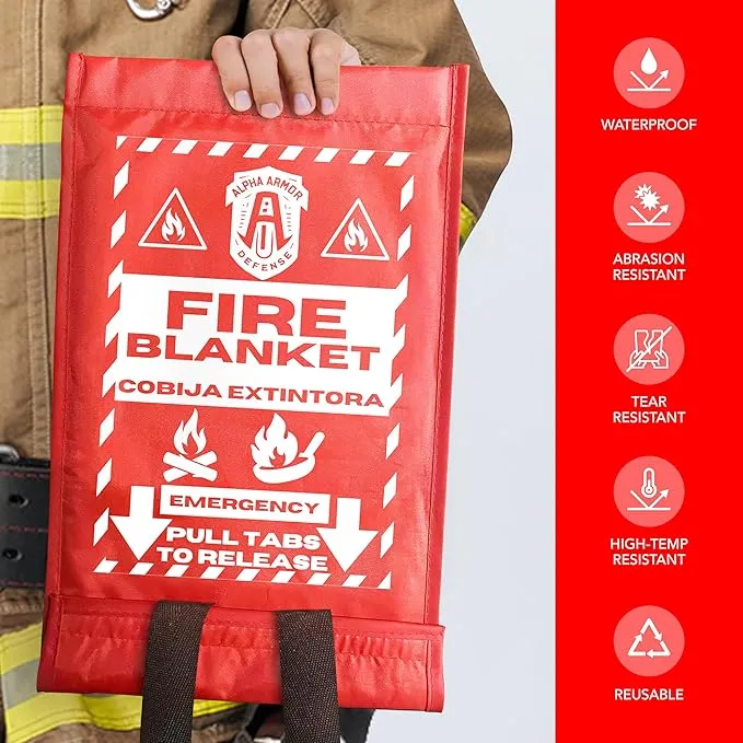 Fire Blanket: Home & Kitchen Fire Extinguisher, Emergency Fireproof Safety Blanket for Camping, Car, Office, 100% Fiberglass, Flame Retardant, Prepared Hero, Thermal, Kit (2 Pack)