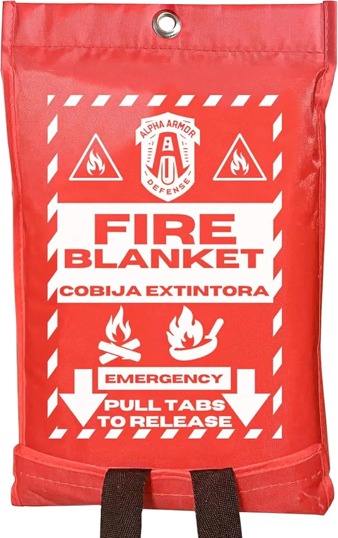 Fire Blanket: Home & Kitchen Fire Extinguisher, Emergency Fireproof Safety Blanket for Camping, Car, Office, 100% Fiberglass, Flame Retardant, Prepared Hero, Thermal, Kit (2 Pack)