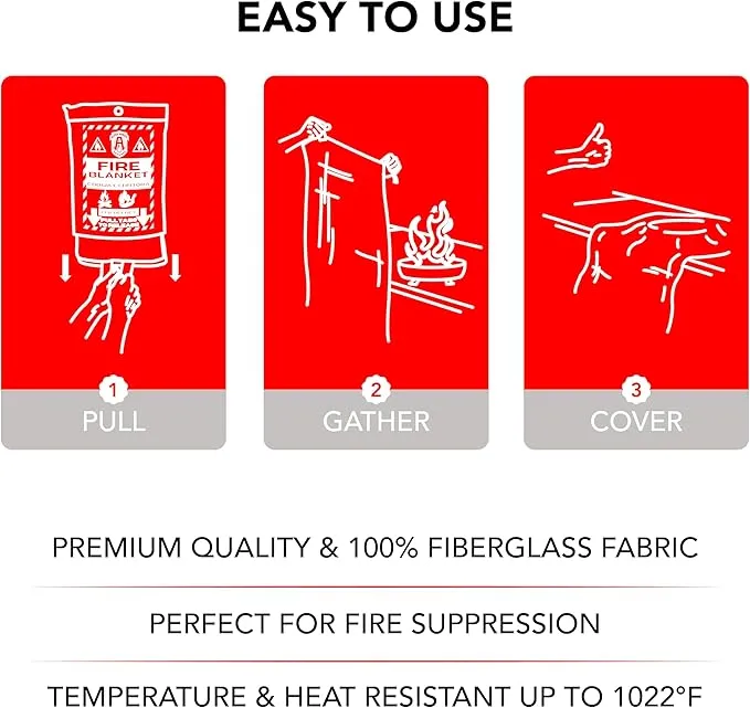 Fire Blanket: Home & Kitchen Fire Extinguisher, Emergency Fireproof Safety Blanket for Camping, Car, Office, 100% Fiberglass, Flame Retardant, Prepared Hero, Thermal, Kit (2 Pack)