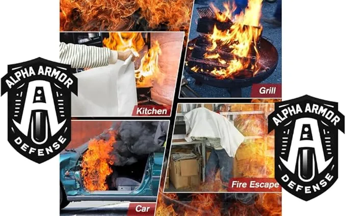 Fire Blanket: Home & Kitchen Fire Extinguisher, Emergency Fireproof Safety Blanket for Camping, Car, Office, 100% Fiberglass, Flame Retardant, Prepared Hero, Thermal, Kit (2 Pack)