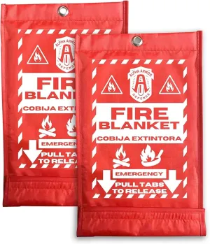 Fire Blanket: Home & Kitchen Fire Extinguisher, Emergency Fireproof Safety Blanket for Camping, Car, Office, 100% Fiberglass, Flame Retardant, Prepared Hero, Thermal, Kit (2 Pack)