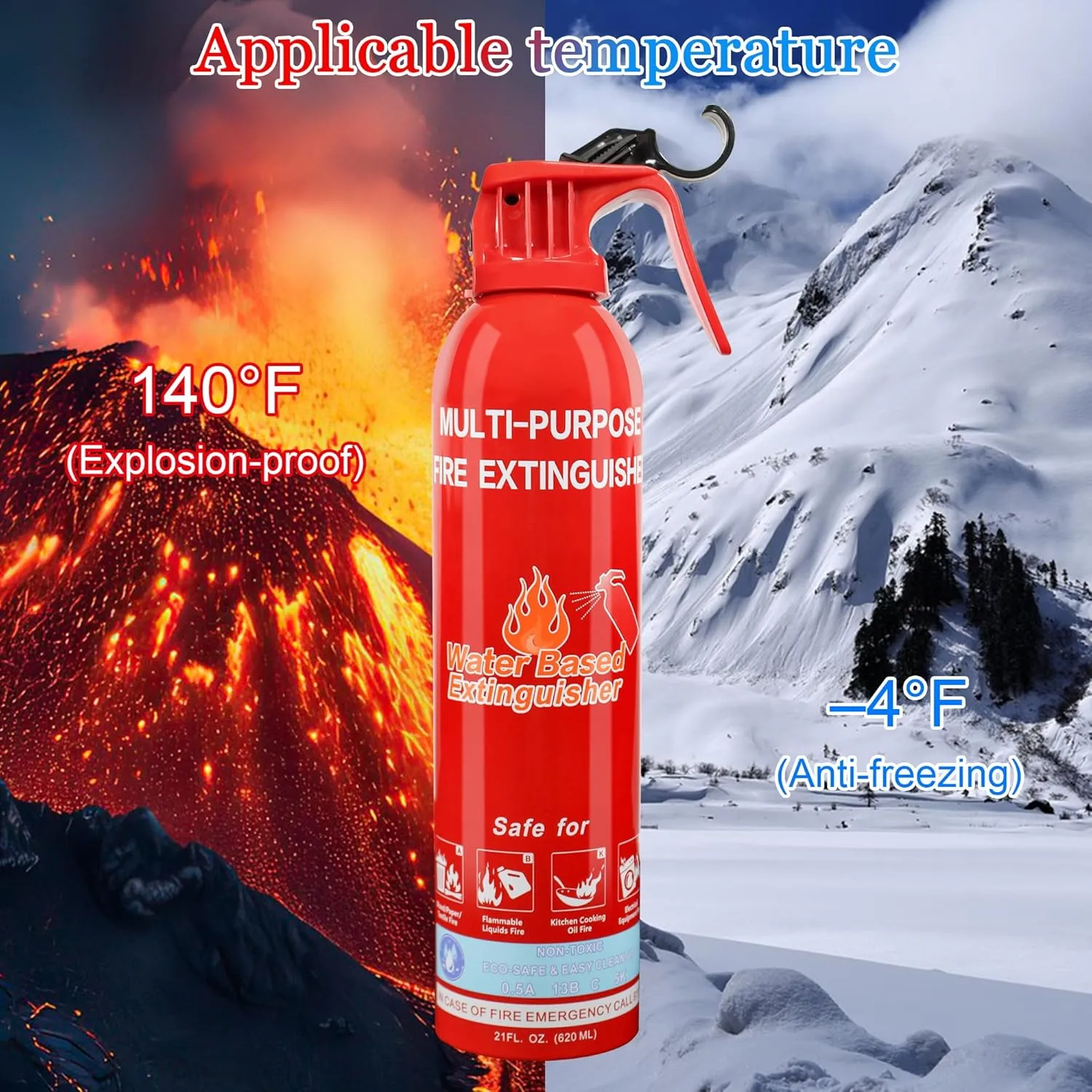 Fire Extinguisher for Home, Car, Kitchen, Vehicle, Boat, Garage, Portable A, B, C, K Class Fire Extinguishers with Mount, Emergency Survival Extinguisher, Easy Access, Versatile Fire Protection