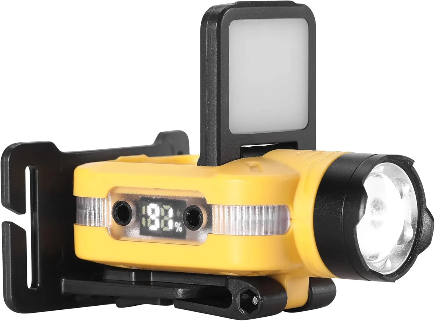 FISHNU Versatile Rotating Headlamp with Red Warning Light & White Laser Wick – 90° Adjustable Beam, USB-C Charging, Hands-Free Hat Clip (Yellow)