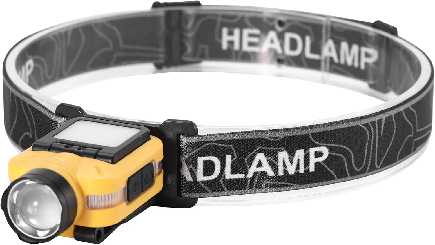 FISHNU Versatile Rotating Headlamp with Red Warning Light & White Laser Wick – 90° Adjustable Beam, USB-C Charging, Hands-Free Hat Clip (Yellow)