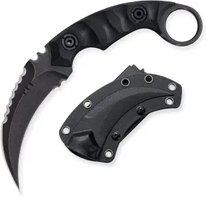 Fixed Blade Knife, D2 Steel Blade, G10 Handle, Tactical EDC, Double Edged, Claw Knife, Utility for Outdoor Survival, Hiking, Camping with Kydex Sheath OK1212 (Black/Black)