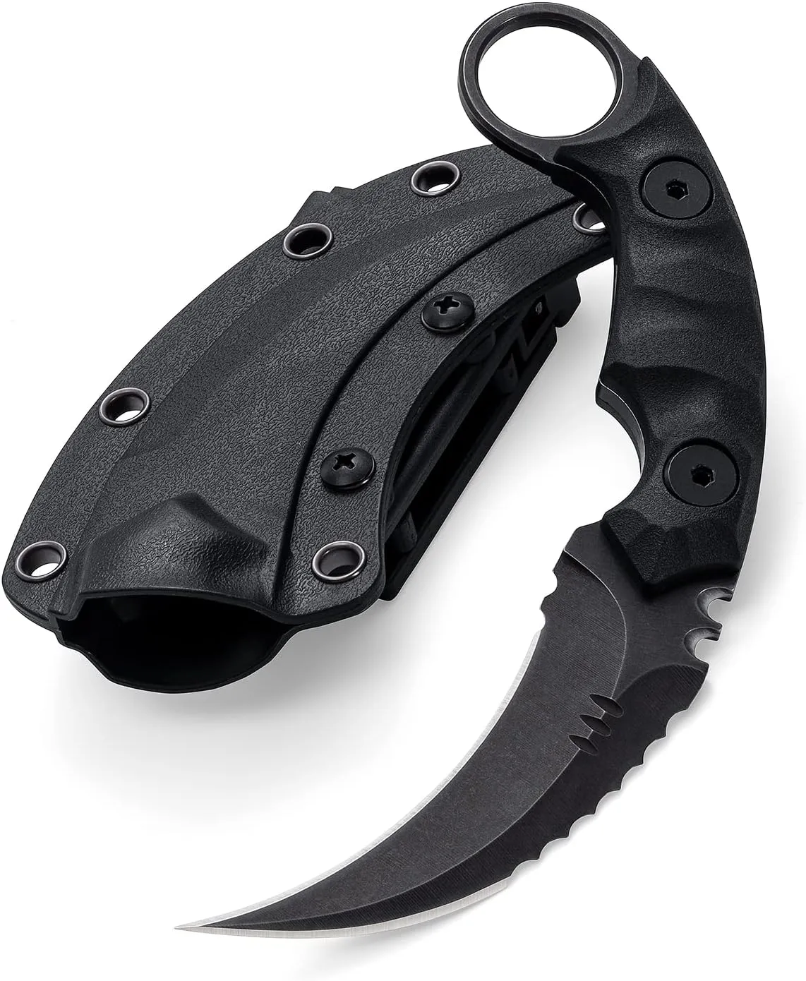 Fixed Blade Knife, D2 Steel Blade, G10 Handle, Tactical EDC, Double Edged, Claw Knife, Utility for Outdoor Survival, Hiking, Camping with Kydex Sheath OK1212 (Black/Black)