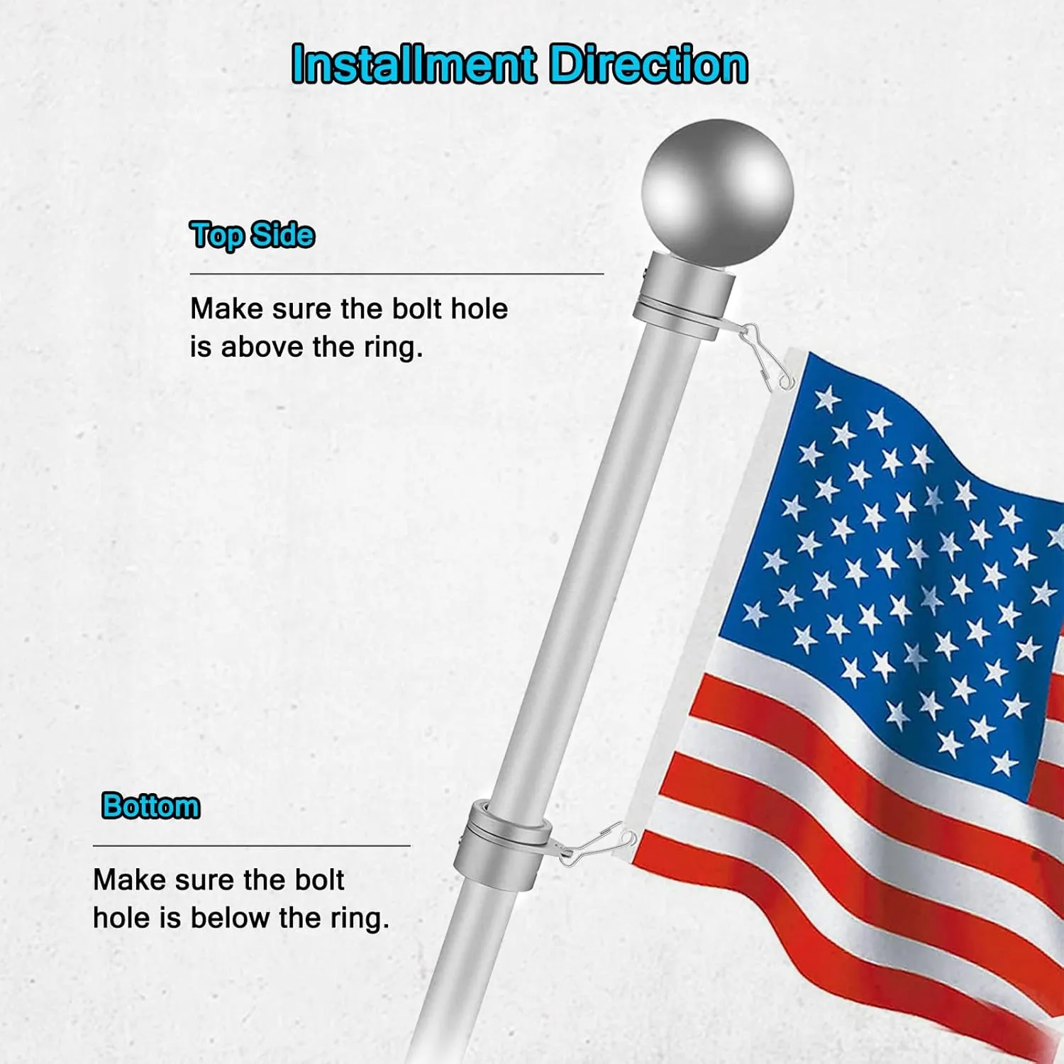 Flag Pole Rings, Aluminum Alloy Flagpole Rings 360° Rotating Anti Wrap Flag Mounting Ring, Spinning Flag Pole Clips with Carabiner for 0.75-1.02 Inch Diameter- Pack of 4 (Matte Silver)