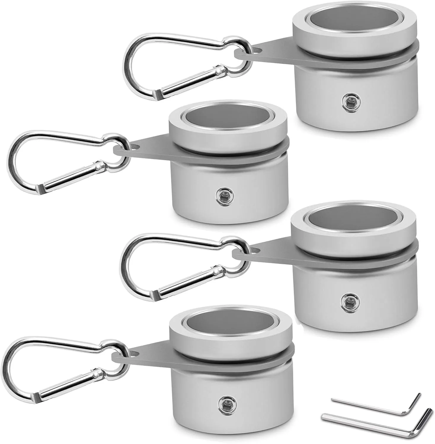 Flag Pole Rings, Aluminum Alloy Flagpole Rings 360° Rotating Anti Wrap Flag Mounting Ring, Spinning Flag Pole Clips with Carabiner for 0.75-1.02 Inch Diameter- Pack of 4 (Matte Silver)