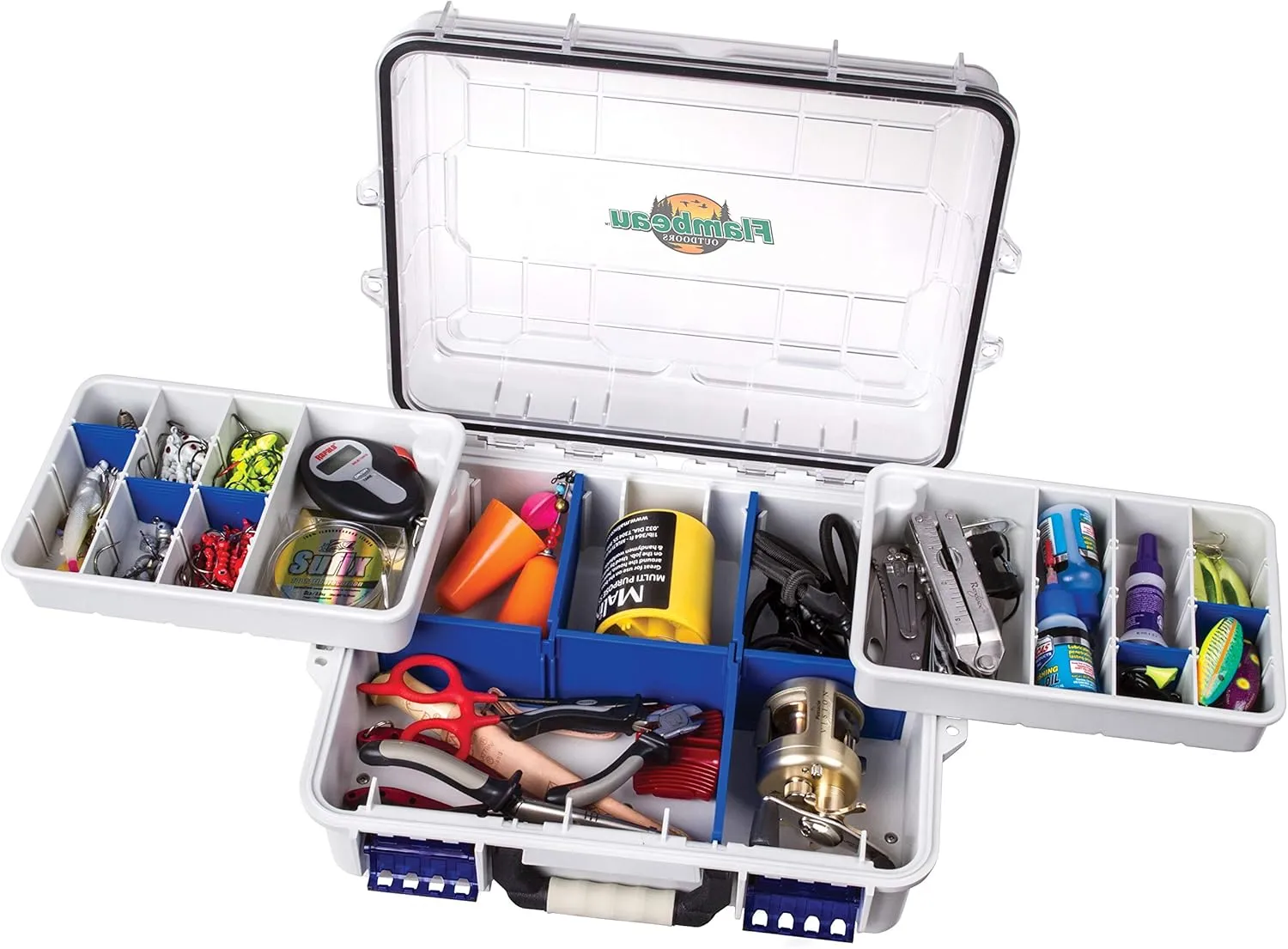 Flambeau Outdoors 3000WPNC Waterproof Satchel 3000, Portable Waterproof Tackle Box with Trays, Gray/Clear