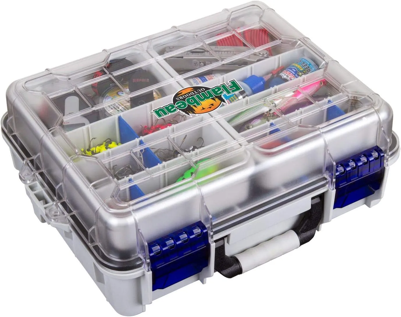 Flambeau Outdoors 3000WPNC Waterproof Satchel 3000, Portable Waterproof Tackle Box with Trays, Gray/Clear