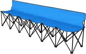 Flexzion Portable Folding Bench Seat, 6 Seater, Collapsible Soccer Bench, Portable Bench Seats for Bleachers, Camping, Sideline, with Back Rest and Carrying Bag, Blue