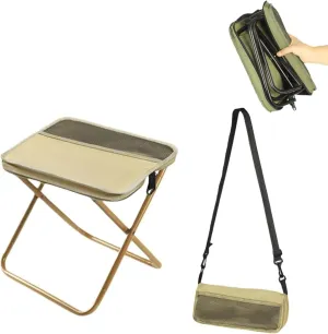 Foldable Backpack Stool, Portable Mini Outdoor Camping Folding Seat with Adjustable Shoulder Strap, for Camping, Fishing, Hiking, Picnics, Outdoor Barbecue (Khaki, L)