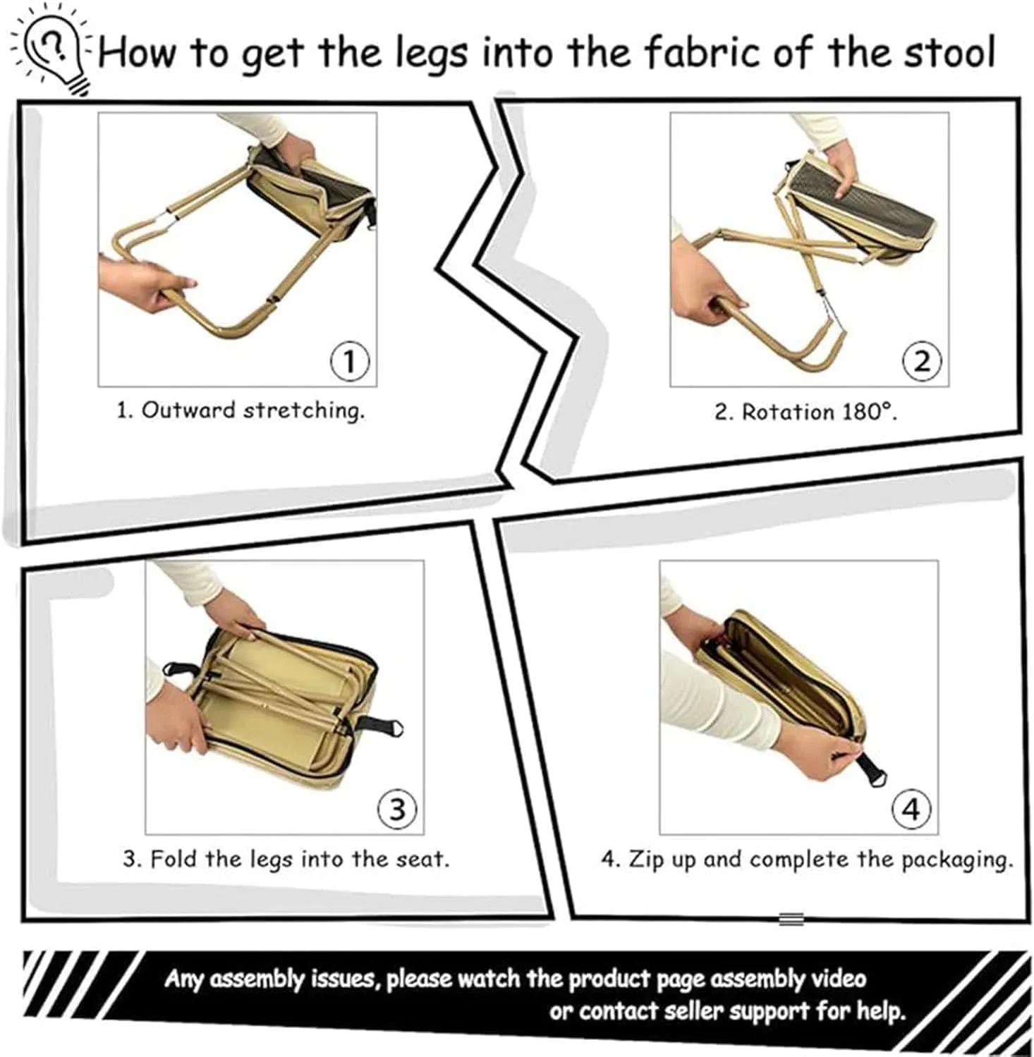Foldable Backpack Stool, Portable Mini Outdoor Camping Folding Seat with Adjustable Shoulder Strap, for Camping, Fishing, Hiking, Picnics, Outdoor Barbecue (Khaki, L)