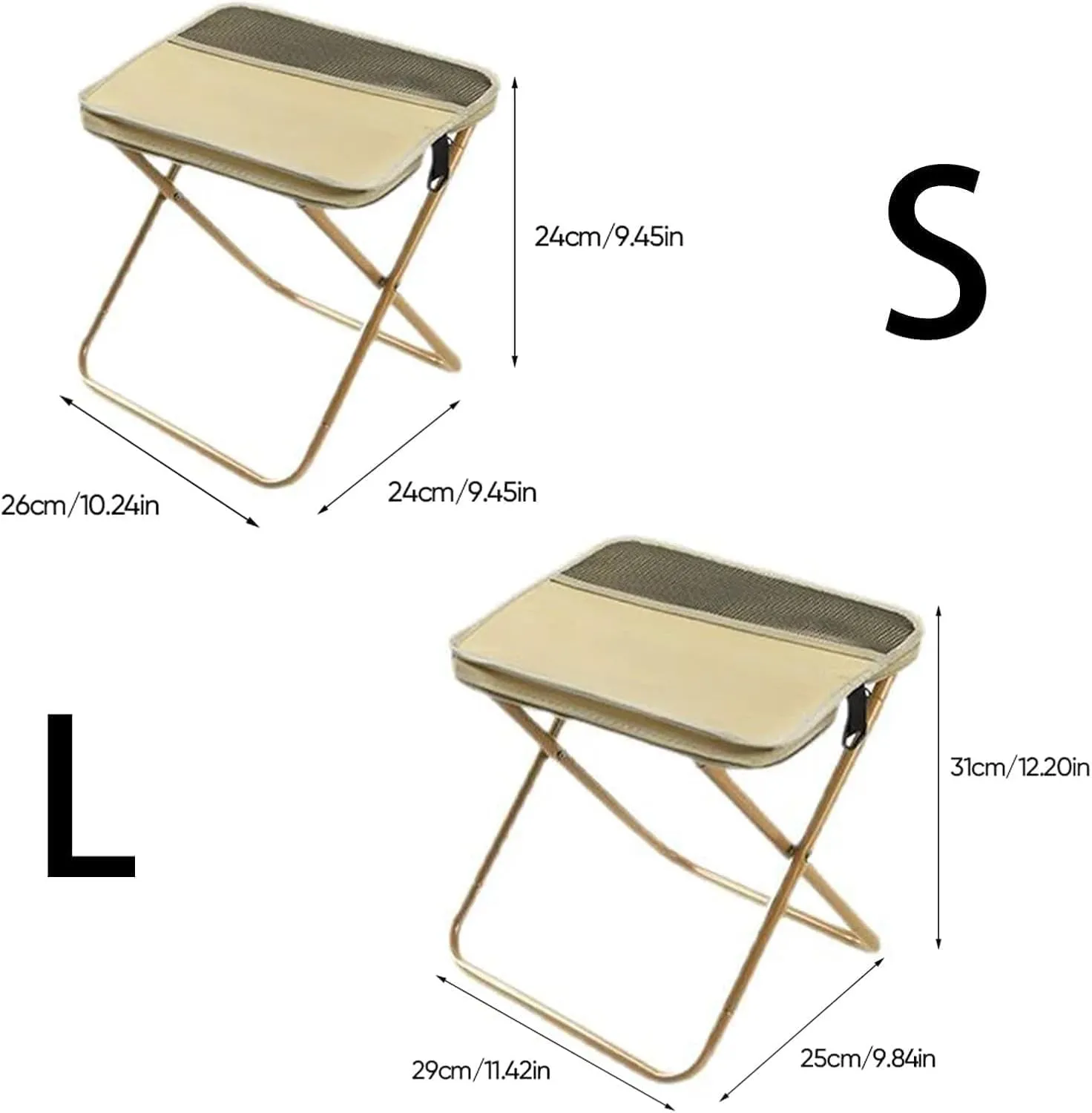 Foldable Backpack Stool, Portable Mini Outdoor Camping Folding Seat with Adjustable Shoulder Strap, for Camping, Fishing, Hiking, Picnics, Outdoor Barbecue (Khaki, L)